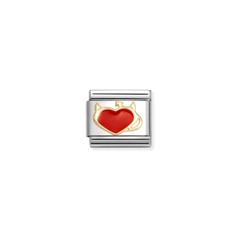 Composable Classic Link, Devil Heart Link with Heart symbol with yellow gold and enamel