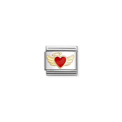 Link Composable Classic Cuore Angelo Link in Acciaio e Oro 750 con Smalto colorato
