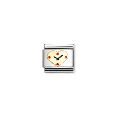 Composable Classic Link, Heart Clock Link in stainless steel with yellow bonded gold Heart and enamel