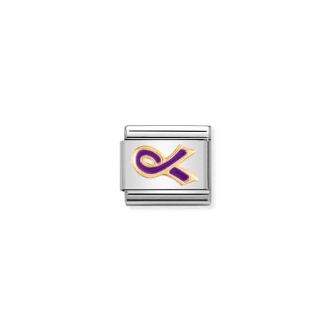 Composable Classic Double Link, Purple Ribbon Stainless steel Link with gold and coloured enamel
