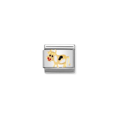 Composable Classic Link black and white Cow Bonded yellow gold and enamel Pets and Animals Link