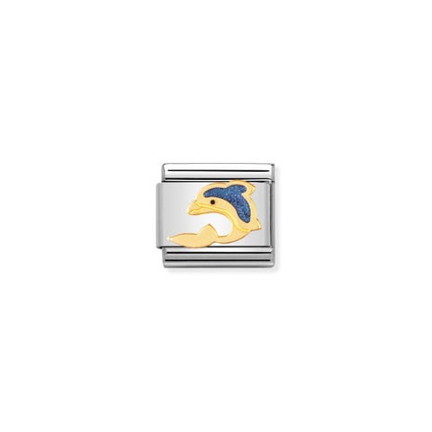 Link Composable Classic Dauphin en Or et Email Link avec animal aquatique en Acier et Or 750
