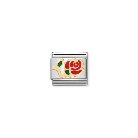 Composable Classic Link Rote Rose in 750er Gold Link mit blühender Rose in Emaille