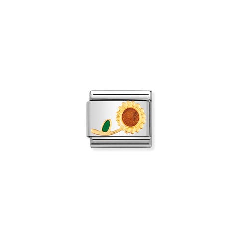 Composable Classic bonded yellow gold Link Sunflower Summer Flower Link in bonded yellow gold and coloured enamel