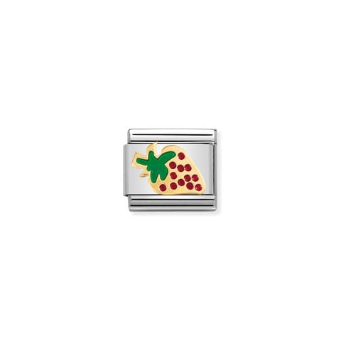 Link Composable Classic Fraise Link avec symbole de fruit en Acier et Or 750