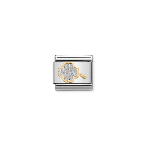 Composable Classic Link Glitter 4-Leaf Clover Link with Luck symbol in bonded yellow gold