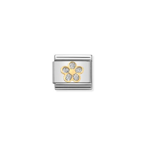 Composable Classic Link Glitter Flower Link with details in bonded yellow gold and enamel