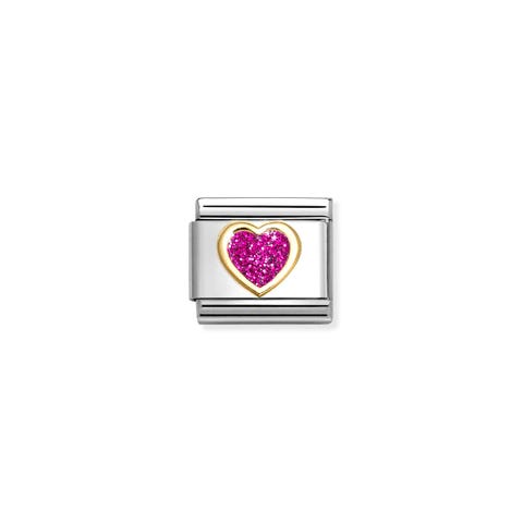 Composable Classic Link, Heart, Fuchsia Glitter Stainless steel Link with gold and glitter Heart