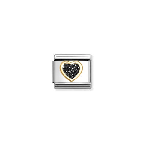 Composable Classic Link mit schwarzem Glitzerherz Link in Edelstahl und 750er Gelbgold