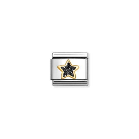 Link Composable Classic Stella Glitterata Nera Link con dettagli Glitter in Acciaio e Oro 750