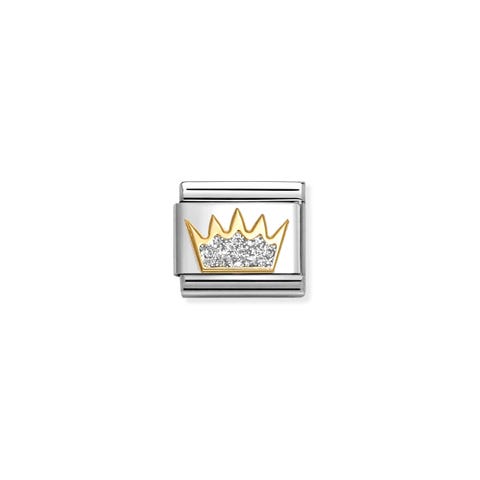 Composable Classic Link, Crown, Silver Glitter Stainless steel and yellow gold with Crown symbol