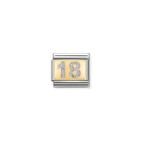 Link Composable Classic Nombre 18 Glitter Link avec Nombre en Or Jaune et Email