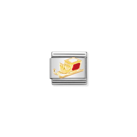 Composable Classic Link red and white Sleigh Link with bonded yellow gold and enamel white Christmas