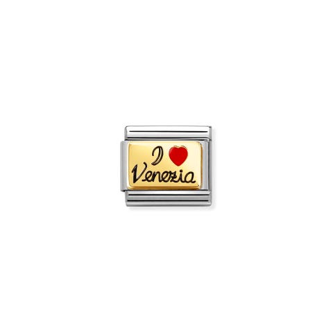 Link Composable Classic I love Venezia Link en acier, or jaune et émail