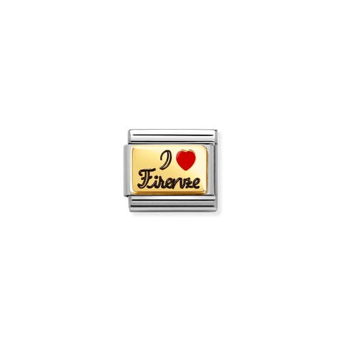 Link Composable Classic I love Firenze Link en acier, or jaune et émail