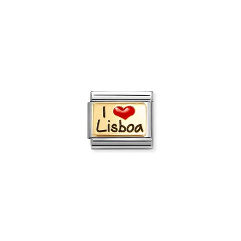Link Composable Classic I Love Lisboa Link en acier, or jaune et émail