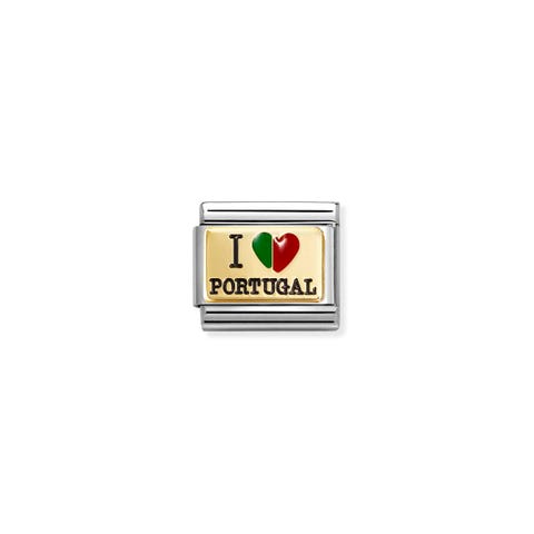 Link composable classic I Love Portugal Stainless steel Link with bonded yellow gold and enamel