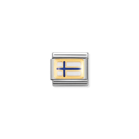 Composable Classic Link Finland Flag Stainless steel and bonded yellow gold Link with Finnish Flag