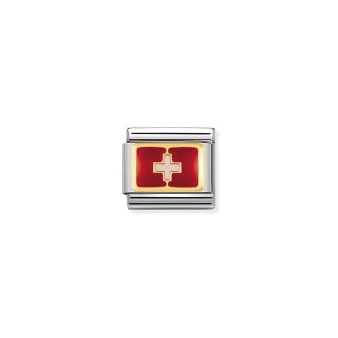 Link Composable Classic Bandera Suiza Link en Oro 750 y esmalte con símbolo de bandera
