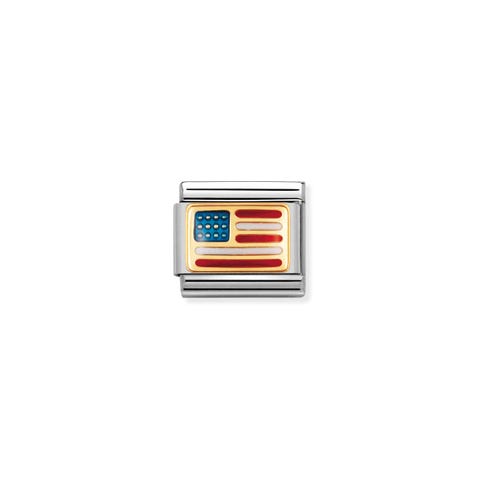 Link Composable Classic Drapeau USA Link en Acier et Or 750 avec le drapeau américain