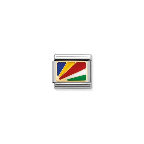 Link Composable Classic Bandera Seychelles Link en Oro 750 y esmalte con símbolo de bandera