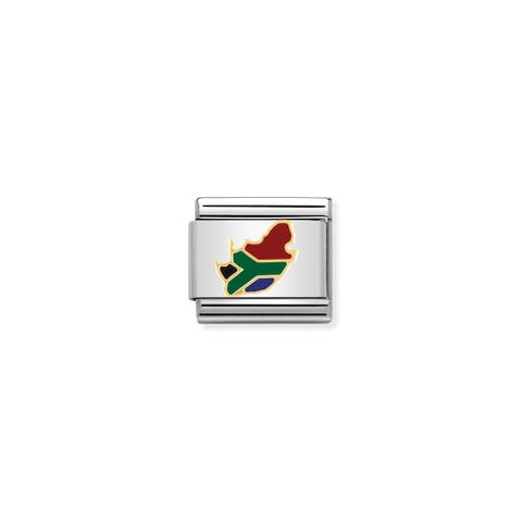 Composable Classic Link symbol of South Africa Link with Geographical symbols in bonded yellow gold and enamel