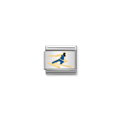 Composable Classic Colourful Skier Link Link in stainless steel and gold with sports symbol