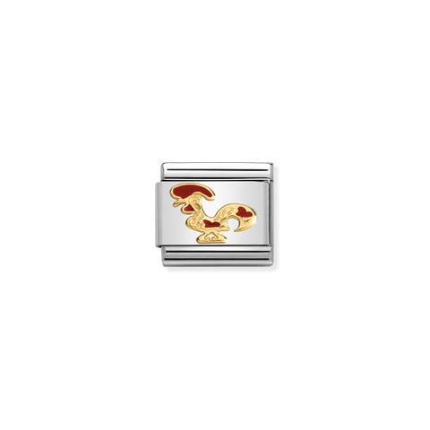 Composable Classic Link Barcelos-Hahn Link mit Landessymbol in Edelstahl und 750er Gelbgold