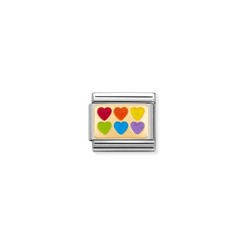 Composable Classic Link Rainbow Hearts Link with Love theme in gold