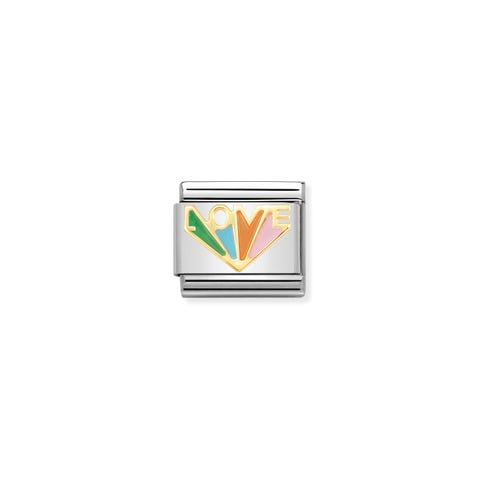 Composable LOVE Link Link in Steel, Gold and Multicoloured Enamel