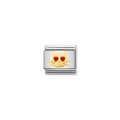 Link Composable Classic Chat avec yeux en forme de cœur Link en or 750 avec cœurs et symbole animal du chat