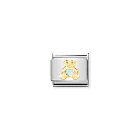 Composable Link, Light Blue Bear in, gold Link with animal symbol in 18K gold and enamel