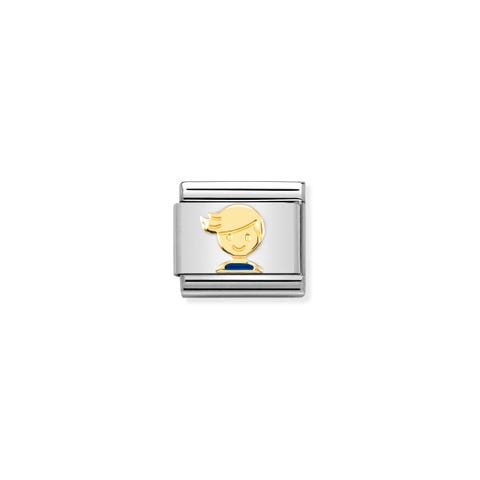 Composable Link, Blue Boy in gold Link with family symbol in 18K gold and enamel