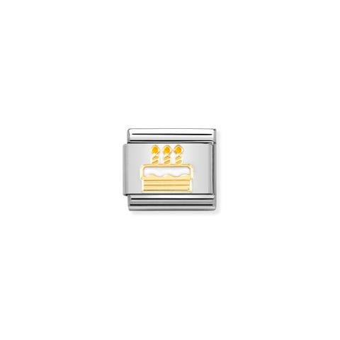 Composable Link, gold Birthday Cake Birthday Link with 18K gold and enamel 