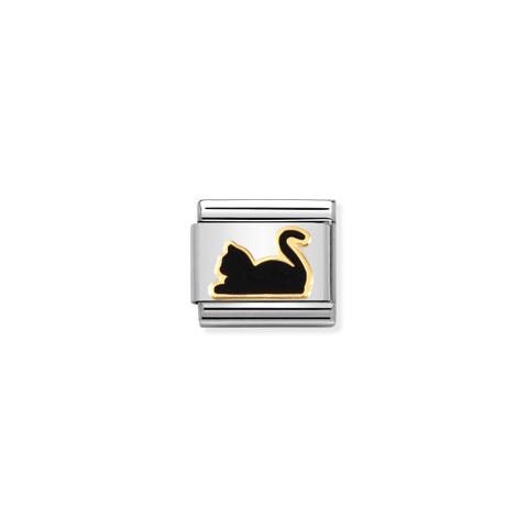 Link Composable Classic chat noir Link avec symbole animal en acier et or 750