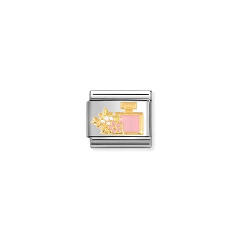 Composable Classic Link, Perfume with Flower Stainless steel Link with yellow gold and coloured enamel