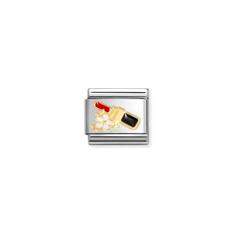 Link Composable Classic Pintalabios rojo con flor Link en Acero y Oro amarillo 750 con esmalte