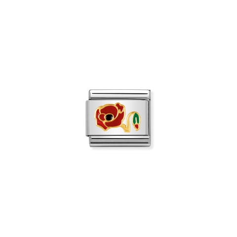 Composable Classic Link red and Gold Poppy Bonded yellow gold and enamel Summer Flowers Link