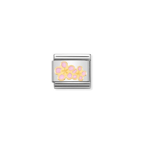 Link Composable Classic Fiori pesco rosa Link in Oro giallo con simbolo
