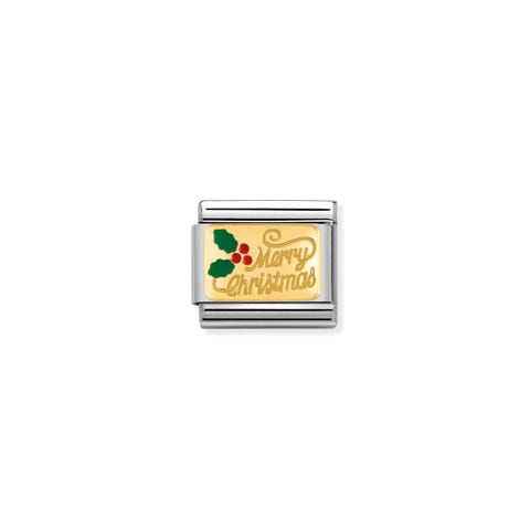 Composable Classic Link Merry Christmas in bonded yellow gold Merry Christmas Link in bonded yellow gold and enamel