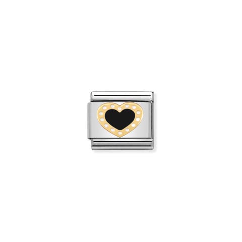 Link Composable Classic cœur avec pois noirs Link en or jaune 750 avec détails en émail noir