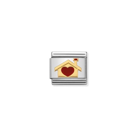 Composable Classic Link Home with Heart with Enamel Link in 18K gold and enamel Family symbol