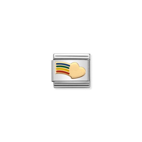 Composable Classic Link Herz und Regenbogen Link mit Herz und Regenbogen Gelbgold und farbige Emaille