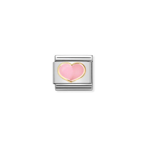 Composable Classic Link, gold with Pink Heart Stainless steel Link, 18K romantic enamel Heart
