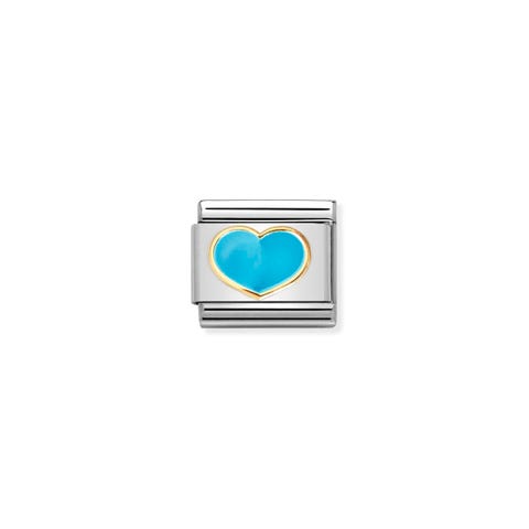 Composable Classic Link, gold with Turquoise Heart Link in stainless steel, 18K gold and enamel