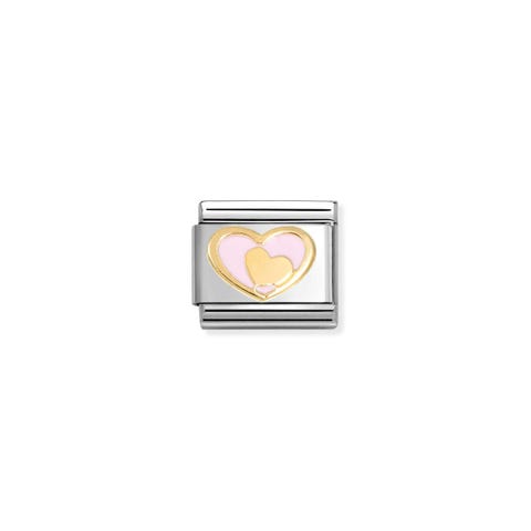 Composable Classic Link, Pink Heart-Gold Heart Stainless steel LInk with gold and Pink enamel