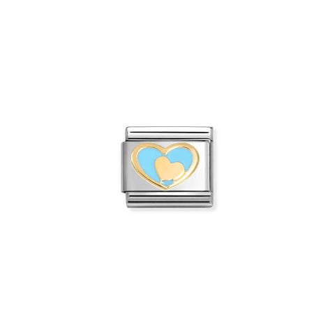 Composable Classic Link, Blue Heart-Gold Heart Stainless steel and bonded yellow gold Link with Blue enamel