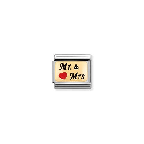 Composable Classic Link MR & MRS Red Heart Link in yellow gold and enamel with text and heart