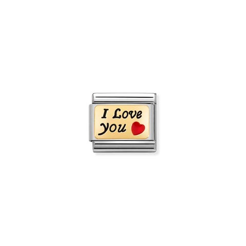 Composable Classic Link I LOVE YOU with Red Heart Link in yellow gold, enamel and I LOVE YOU