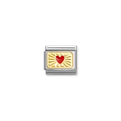 Composable Classic Link, Red Heart with Etched Detail Link with yellow gold plaque and enamel symbol